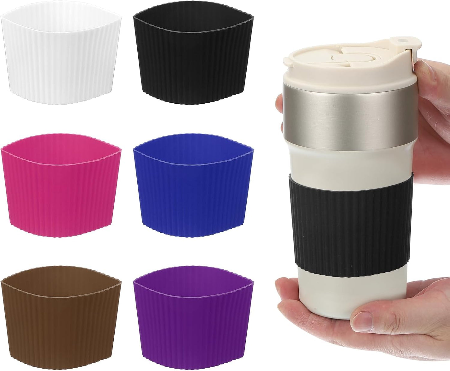 uxcell 6Pack Coffee Cup Sleeves, Reusable Silicone Heat Resistant Cup Protective Sleeve Nonslip Mug Protector Cover for Home Travel Coffee Mug Glasses Water Bottle Boots, Multicolor