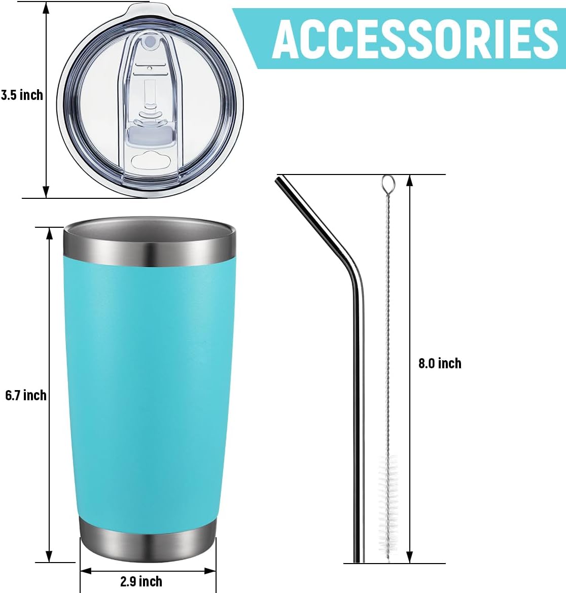 COMOOO 20oz/4Pack Double Wall Vacuum Insulated Travel Mug, Stainless Steel Tumbler with Lid, Durable Powder Coated Insulated Coffee Cup for Cold & Hot Drinks (Light Blue, 4 Pack)
