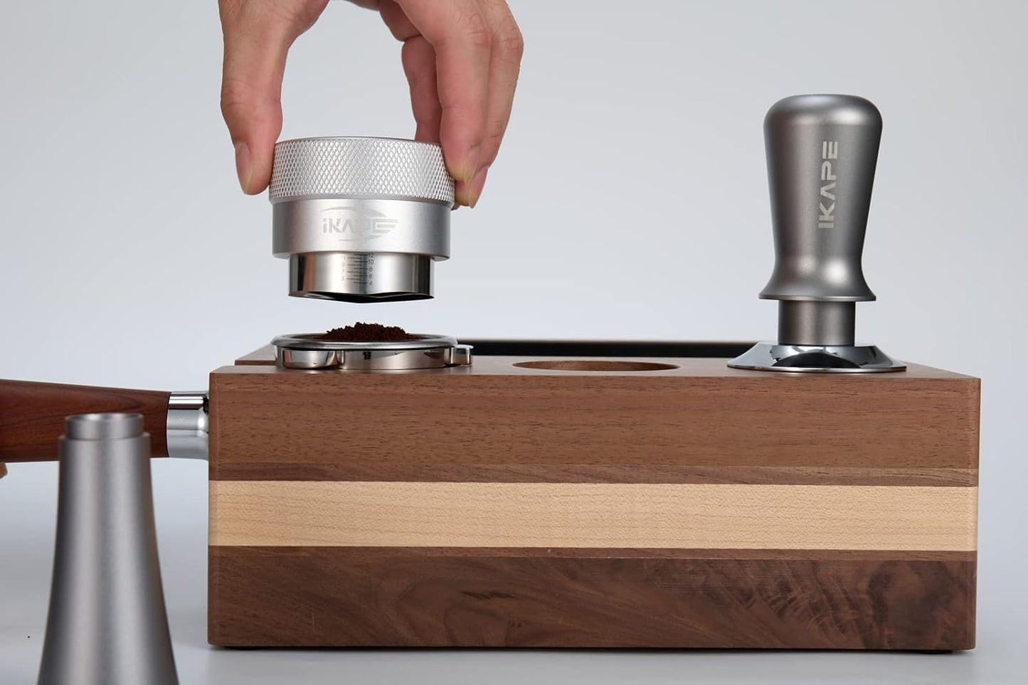 IKAPE Coffee Products, 58MM Coffee Distributor, Gravity Adaptive Espresso Distributor Fits All 58.35MM Espresso Portafilter, Compatible with 58.35MM Rancilio Bottomless Portafilter (Silver)