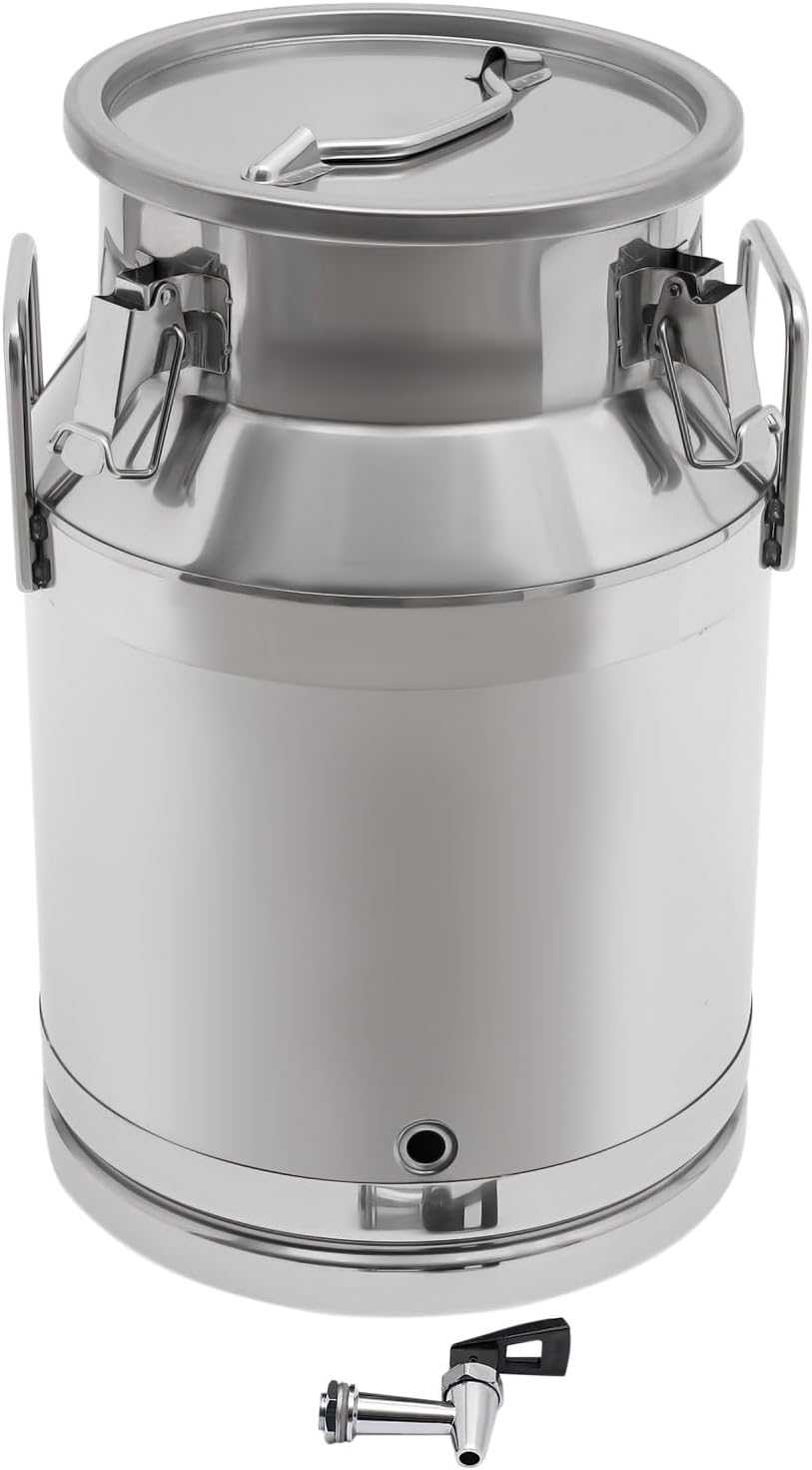 Milk Bucket With Faucet,Stainless Steel Milk Can Large Liquid Container Storage,With Sealing Lid and Carry Handle,for Wine, Oil Storage Transport (30L/8 Gal,w/Faucet)