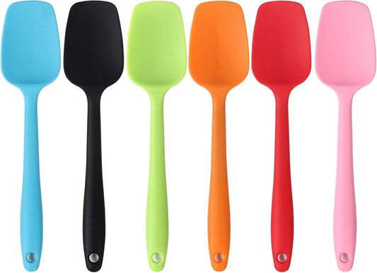 Silicone Spatulas, 8.2 inch Small Rubber Spoon Spatula Heat Resistant Seamless One Piece Design Non-Stick Spoonula Flexible Scrapers Baking Mixing Tool (6 Pcs)