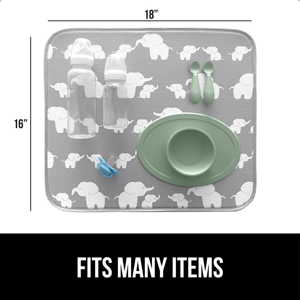 GORILLA GRIP Ultra Water Absorbent Microfiber Dish Drying Mat, Quick Dry Mesh, Slip Resistant Pad for Sink Dishes or Under Rack, Kitchen Counter Accessories, 16x18, Machine Wash, 2 Pack Elephants