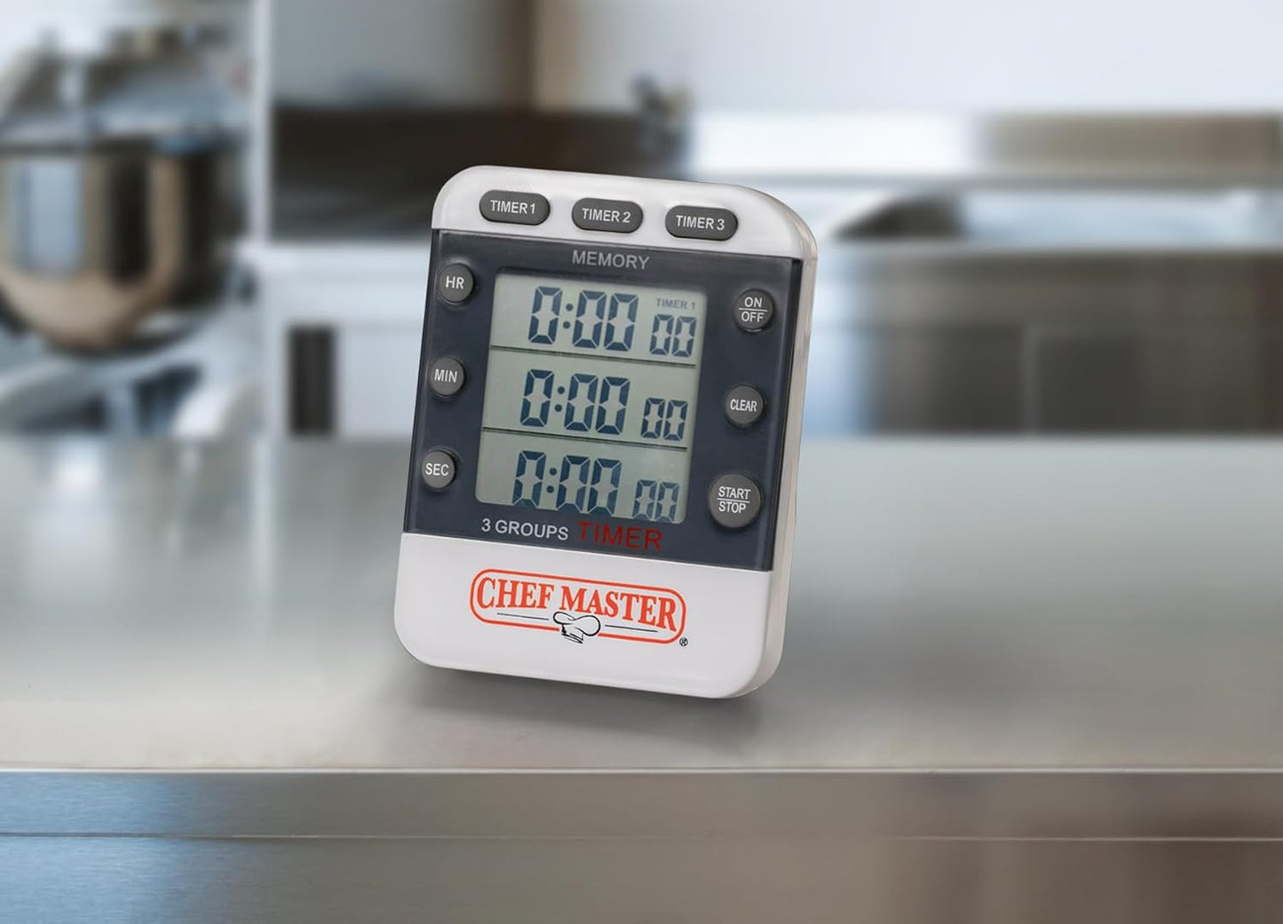3-Channel Digital Timer by Chef Master, Triple Channel Count Up/Down Kitchen Digital Timer for Cooking, Roasting, Grilling, Marinade, Boiling, Baking, Pocket Clip, Stand & Magnet for Hands Free -90271