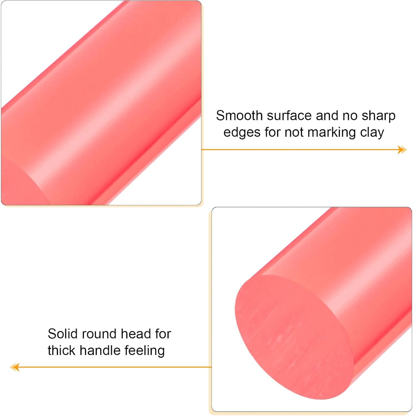 HARFINGTON Acrylic Clay Roller 8 Inch x 1 Inch Solid Non-Stick Plastic Round Tube Roller Polymer Clay Rod Fondant Rolling Pin for Shaping, Sculpting, Modeling DIY Crafts, Pink