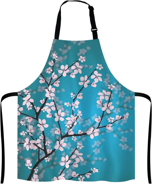Spring Japanese Flowers Kitchen Cooking BBQ Chef Apron,Funny Apron for Men, Women - Dad Presents, Presents for Men - Birthday, Mothers Day Presents for Mom, Wife, Husband, Brother, Friends
