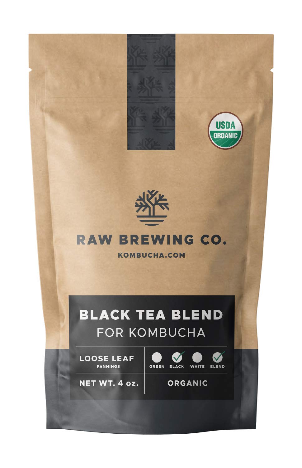 Kombucha.com Certified Organic Loose Leaf Tea - Kombucha Brewing Blends (Black Tea Blend, 8 Ounce, W/ 50 XL FILTER BAGS)