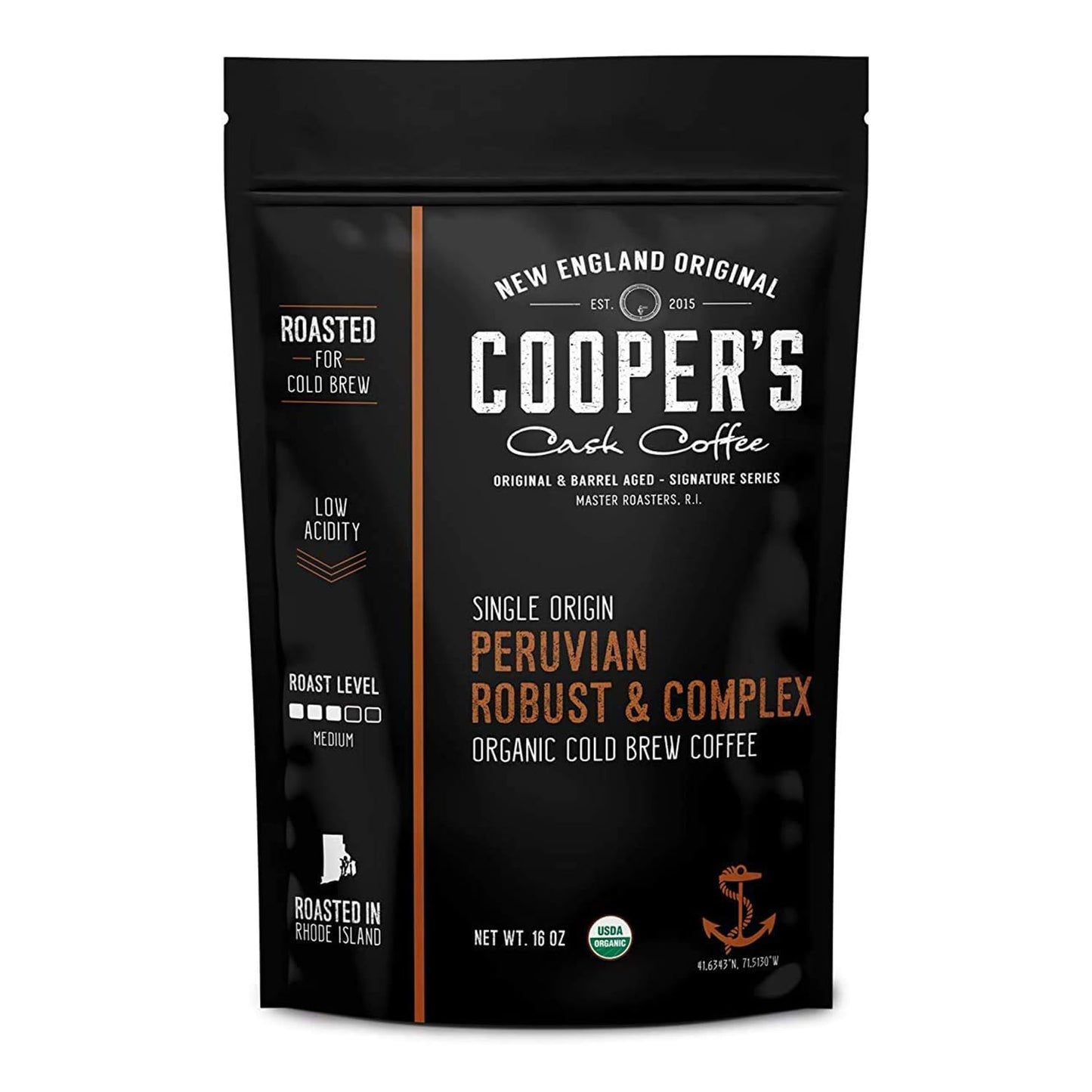 Organic Cold Brew Coffee Peru Reserve Single Origin Peruvian Coarsely Whole Bean - 1 lb. Bag - Medium Roast