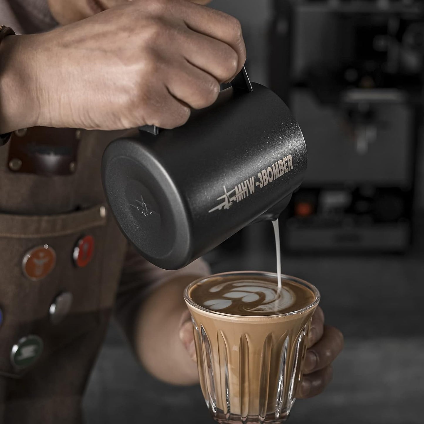 MHW-3BOMBER Espresso Steaming Pitcher Milk Frothing Pitcher Stainless Steel Milk Coffee Cappuccino Latte Art Barista Cup 20oz/600ml (Matte Black) P5033B-OS