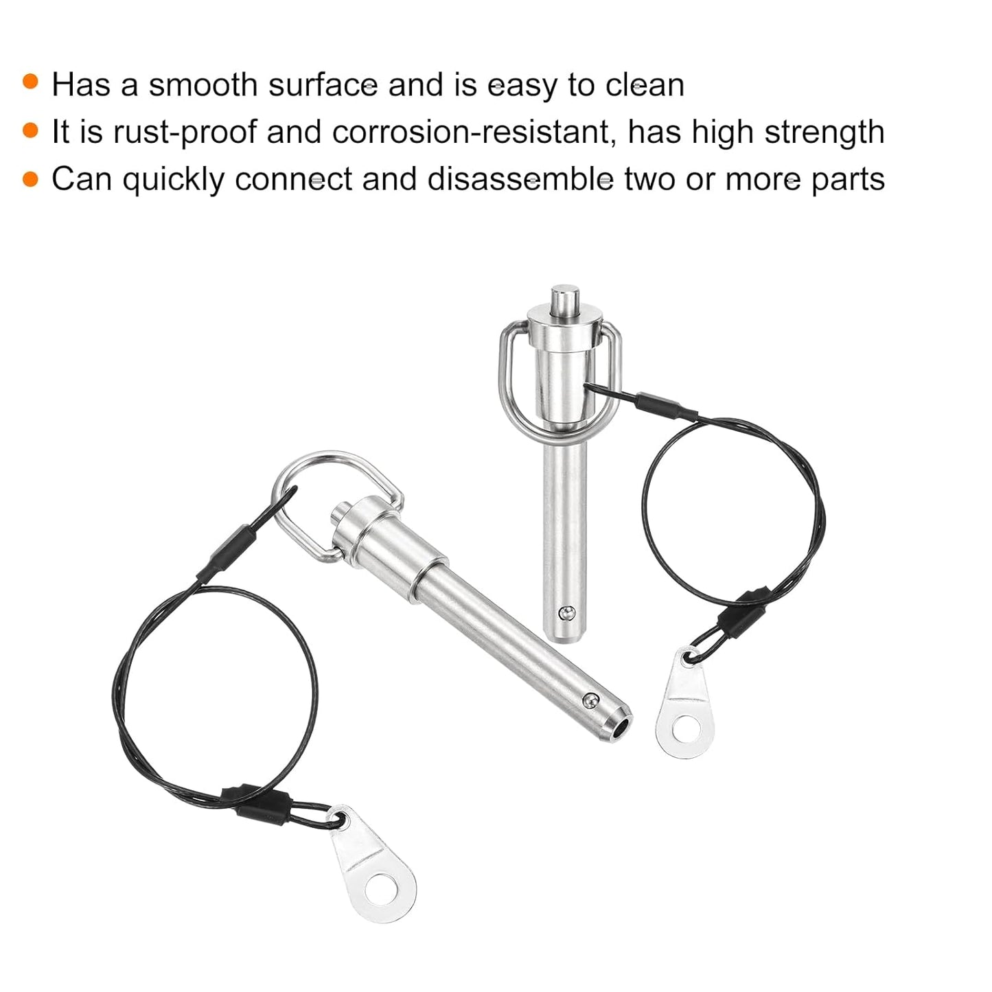 uxcell 2 Pcs Quick Release Pin, 3/8" x 1.5"(Dia. x L) Push-Button Ball Locking Pin 304 Stainless Steel Ring Handle Locking Pin with Wire for Audio Bimini Top Marine, Silver