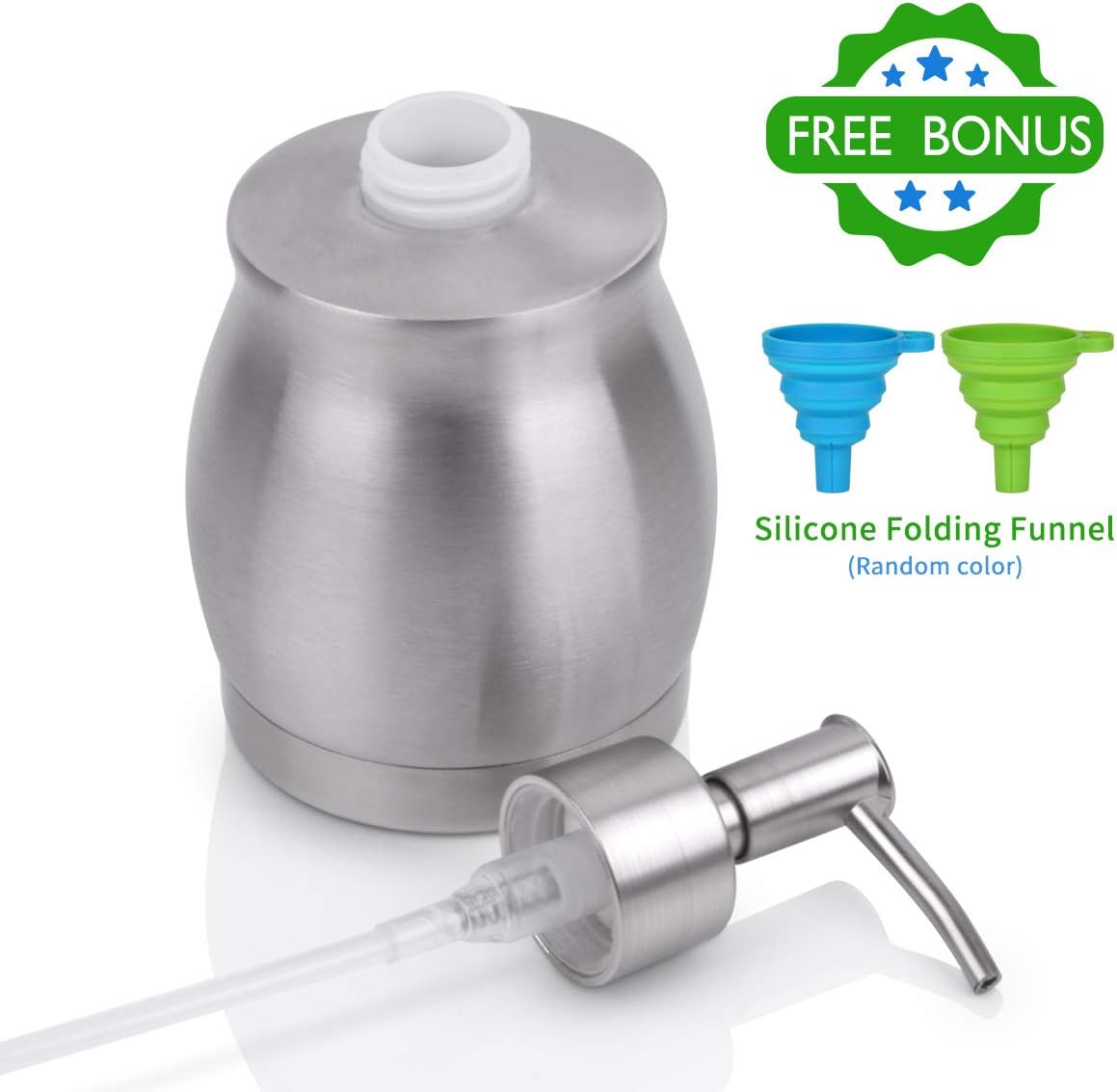 Stainless Steel Countertop Soap Dispenser Liquid Bottle and Pump, Suitable for Various Places Such as Kitchen and Bathroom (Brushed Nickel, 390 ml/13 oz)