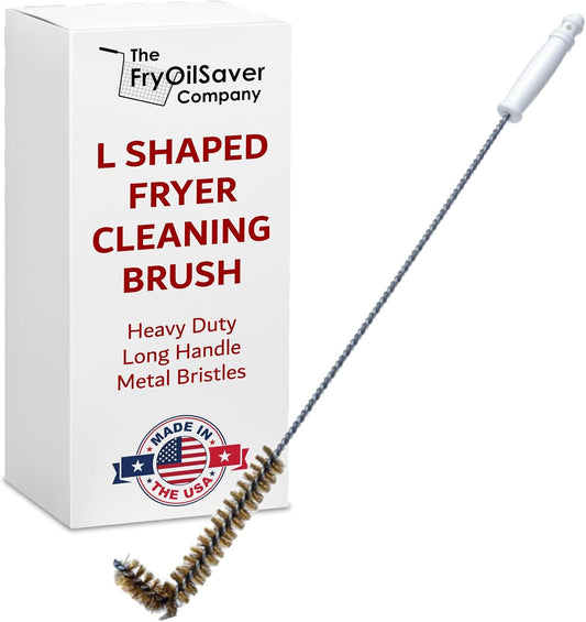 L-Shaped Deep Fryer Cleaning Brush, Up to 750F High Heat Resistant Metal Bristles Fryer Cleaning Brush for Food Debris, Grease Build-Up in Kitchen & Restaurant Deep Fryers Coil by FryOilSaver Co. B53C
