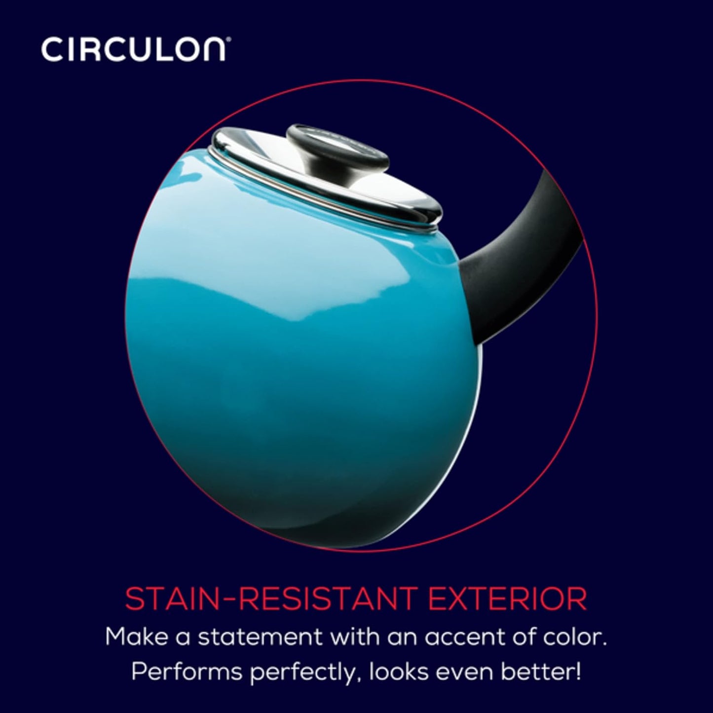 Circulon Enamel on Steel Whistling Teakettle/Teapot With Flip-Up Spout, 2 Quart - Turquoise Blue