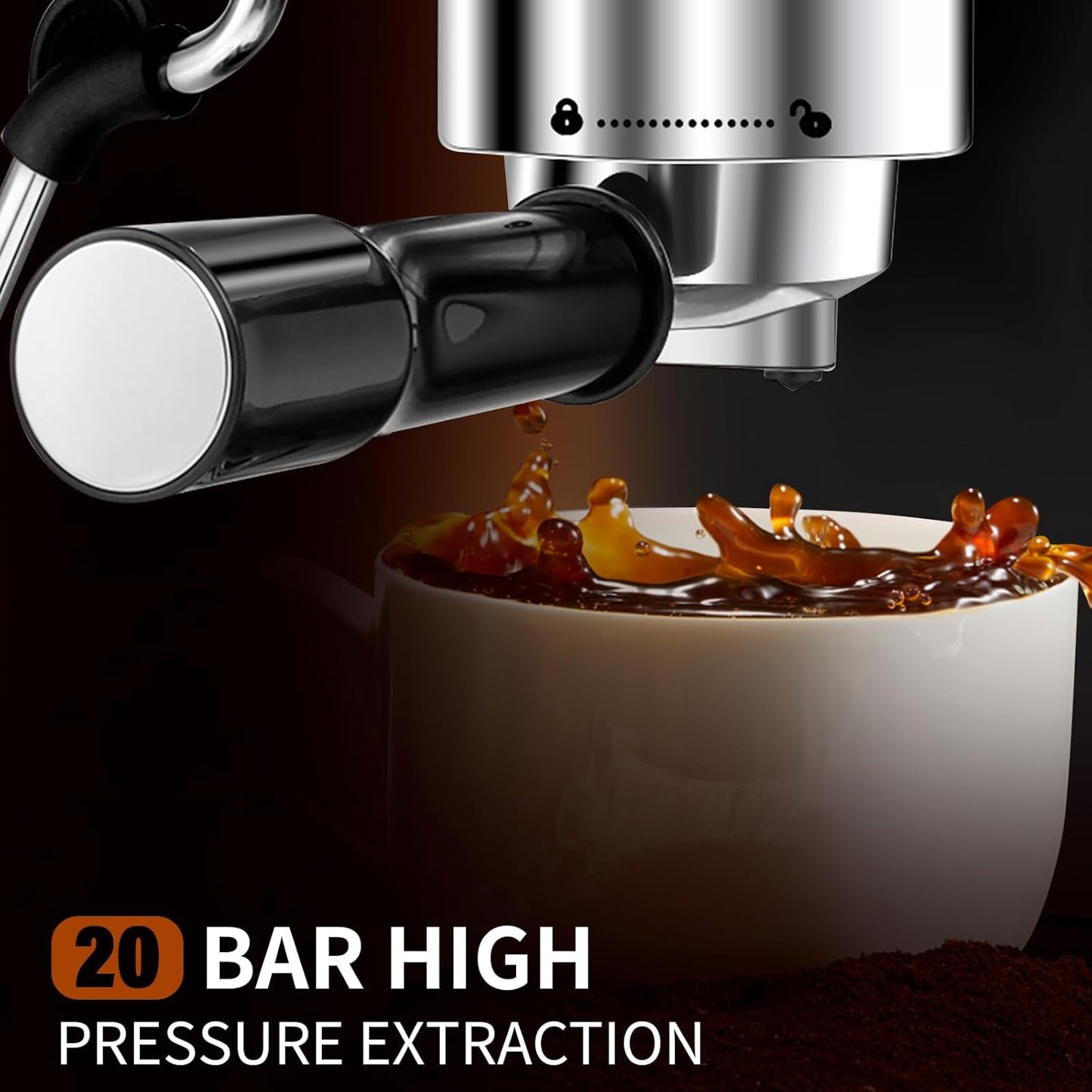 SEEDEEM Espresso Machine,20 Bar Espresso Maker with Milk Frother,Stainless Steel Latte and Cappuccino Machine with 1.8L(60 Fl Oz) Removable Water Tank