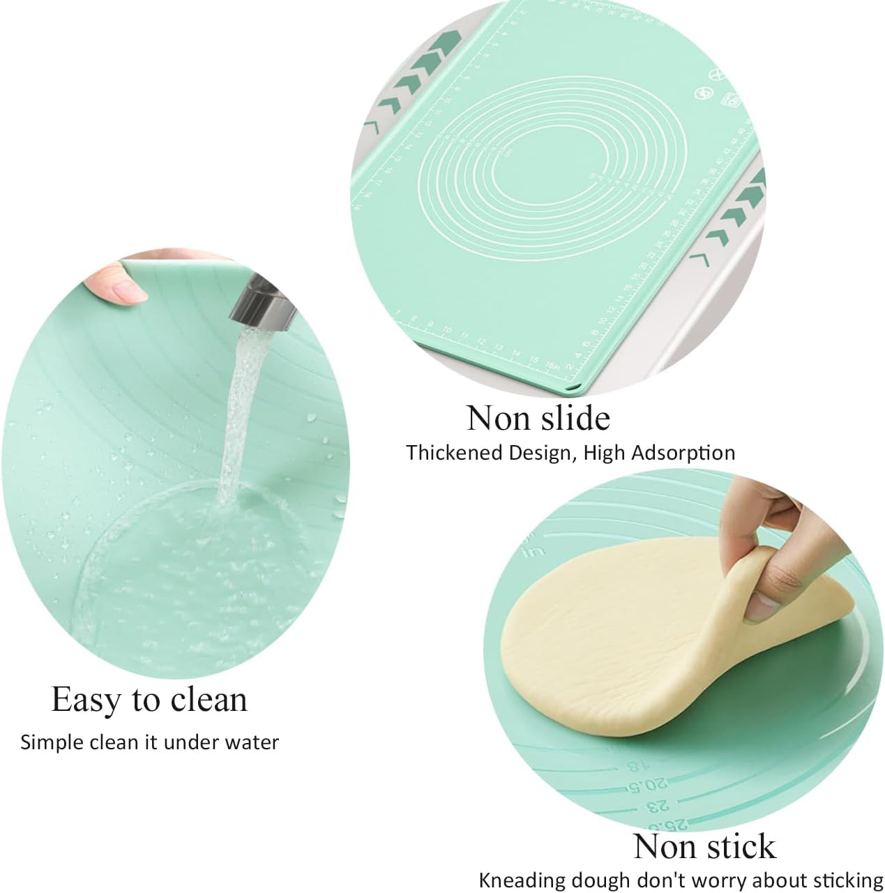 Silicone Pastry Mat 28"*20" Extra Thick Non Stick Baking Mat with Measurement Food Grade Silicone Rolling Dough Mat, Fondant, Pie Crust Mat, Kitchen Mat with Hang Holes, Raised Edge
