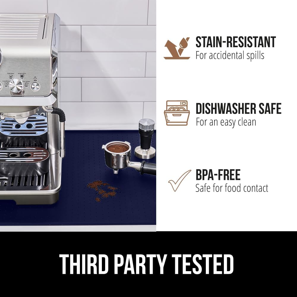 GORILLA GRIP Silicone Coffee Mat, 18x28, Espresso Drink Bar Station Accessories, Waterproof Heat-Resistant Dish Drying Mats, Stay in Place on Kitchen Counter, Home Kitchen Decor Essentials, Navy