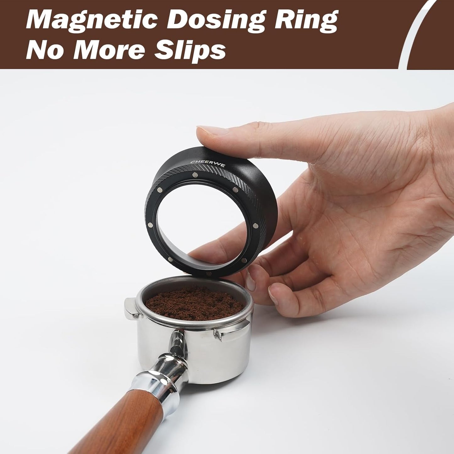 51mm Magnetic Espresso Dosing Funnel, Espresso Coffee Dosing Ring, 25mm Anodized Aluminum Dosing Funnel with 8 Magnets Compatible with 51mm Portafilter