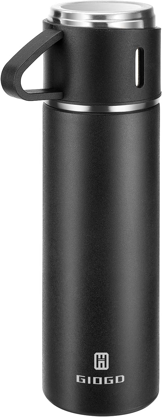 Stainless Steel Thermo 500ml/16.9oz Vacuum Insulated Bottle with Cup for Coffee Hot drink and Cold drink water flask.(Black,Single)