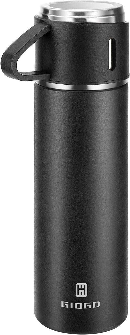 Stainless Steel Thermo 500ml/16.9oz Vacuum Insulated Bottle with Cup for Coffee Hot drink and Cold drink water flask.(Black,Single)