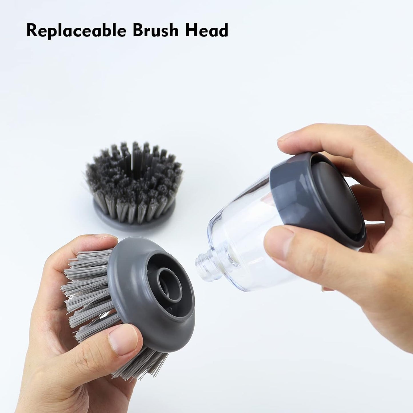 Dish Brush with Soap Dispenser, Kitchen Scrub Brush for Dishes Pots Pans Sink Cleaning, Dish Scrubber with Holder Set (Grey Handle & Nylon Bristles)