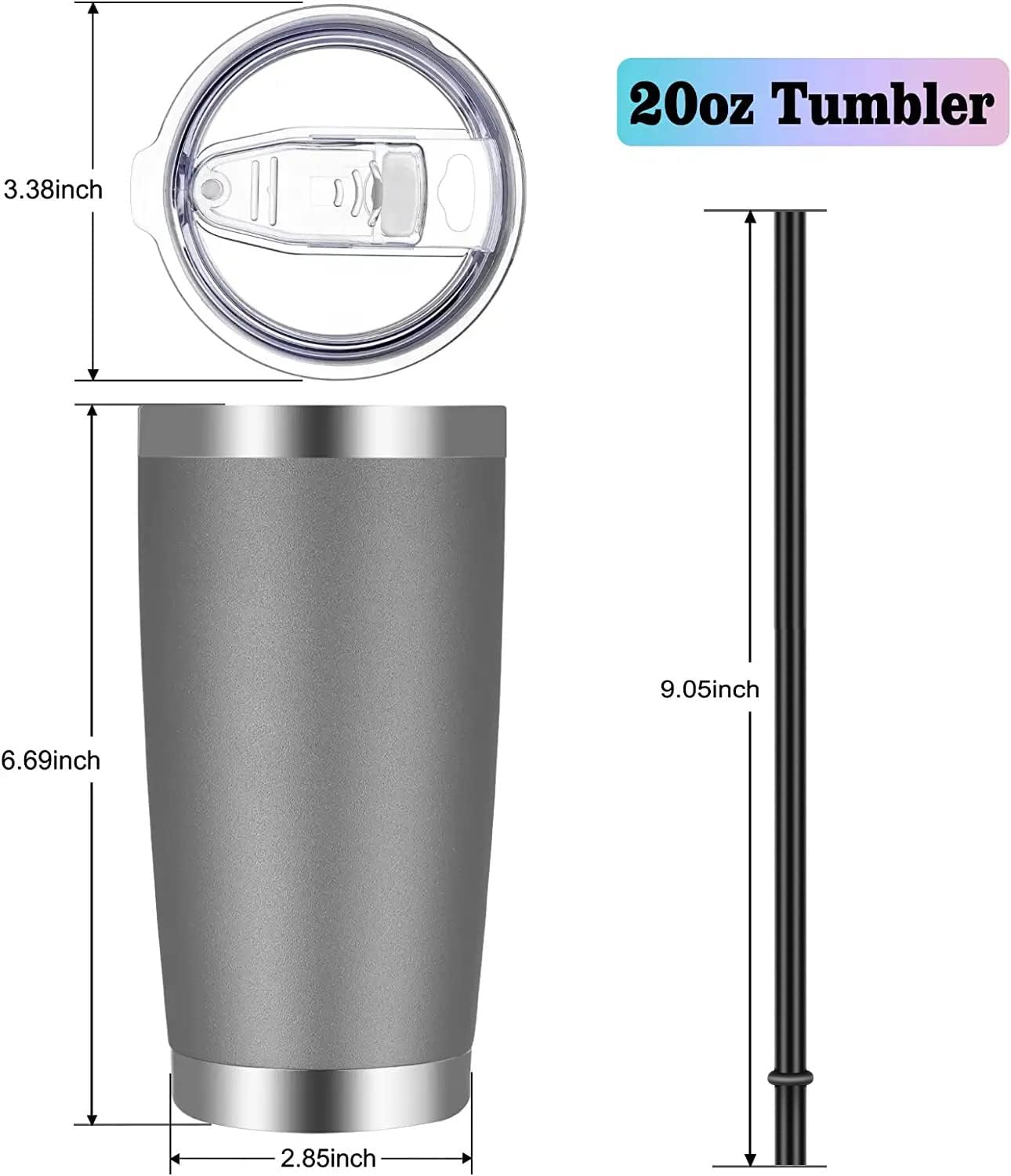 VEGOND 20oz Tumbler with Lid and Straw Stainless Steel Tumbler Cup Bulk Vacuum Insulated Double Wall Travel Coffee Mug Powder Coated Coffee Cup(Grey 12 Pack