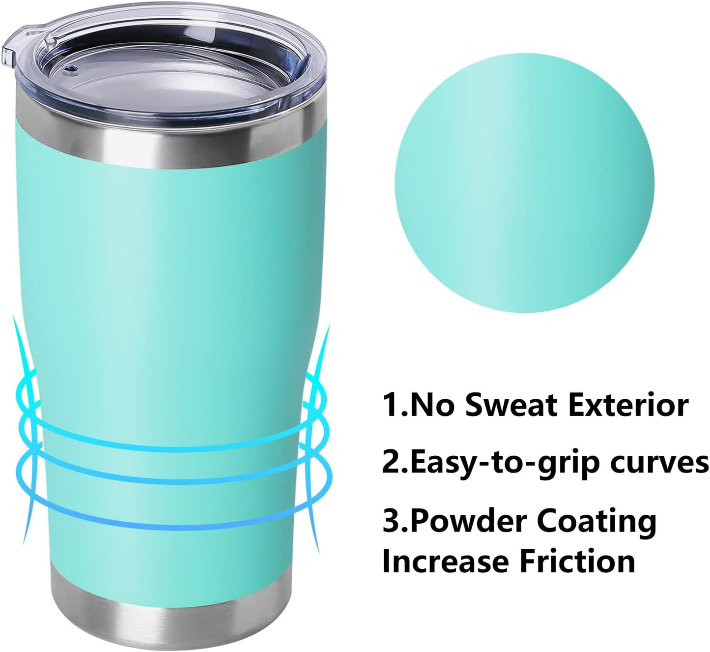 DOMICARE 20oz Tumbler with Lid Stainless Steel Tumblers Bulk, Double Wall Vacuum Insulated Coffee Travel Mug Powder Coated Tumbler, Light Blue