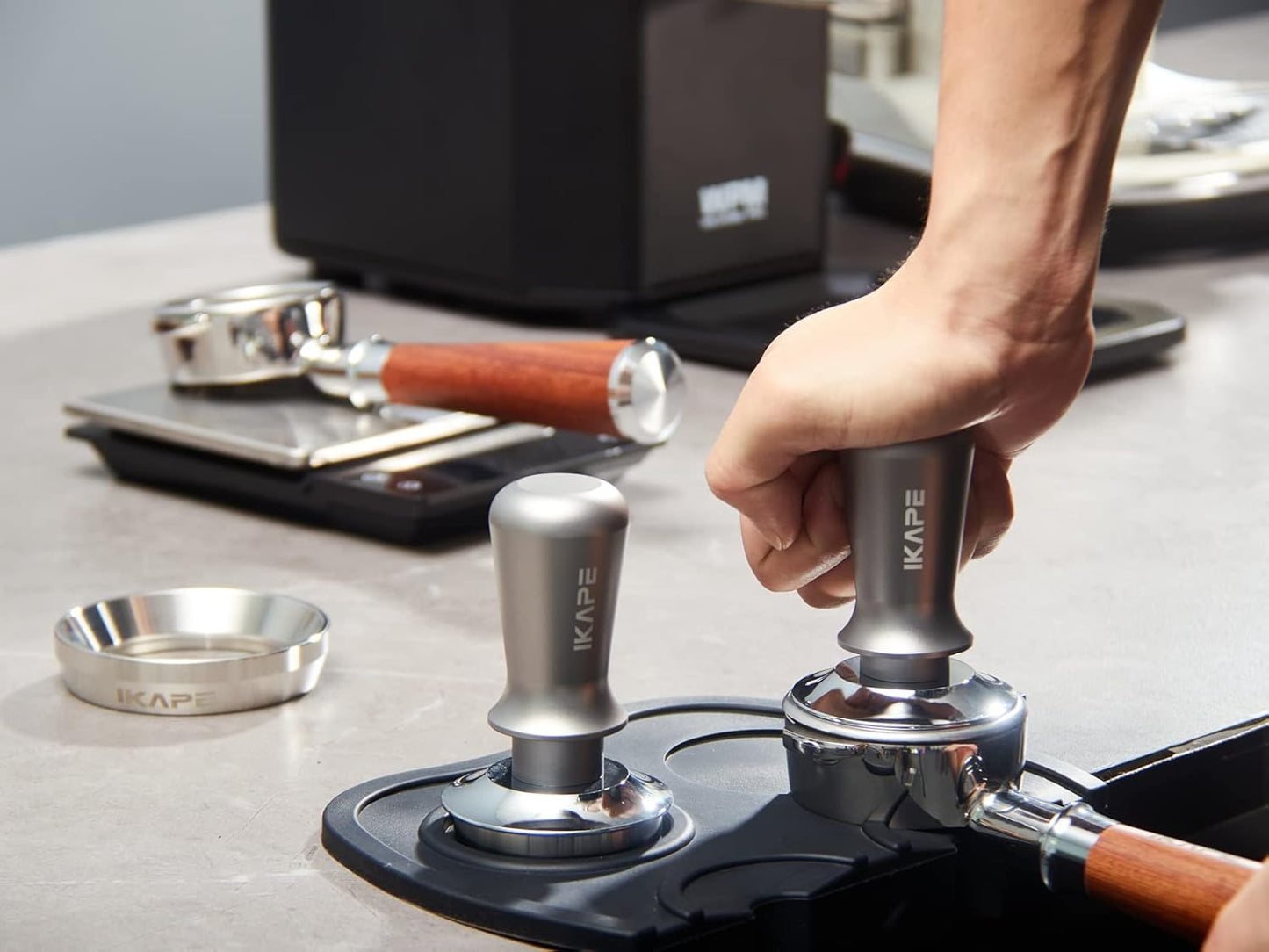 IKAPE 49mm Espresso Tamper, Premium Barista Coffee Tamper with Calibrated Spring Loaded, 100% Flat Stainless Steel Base Tamper for Espresso Machine