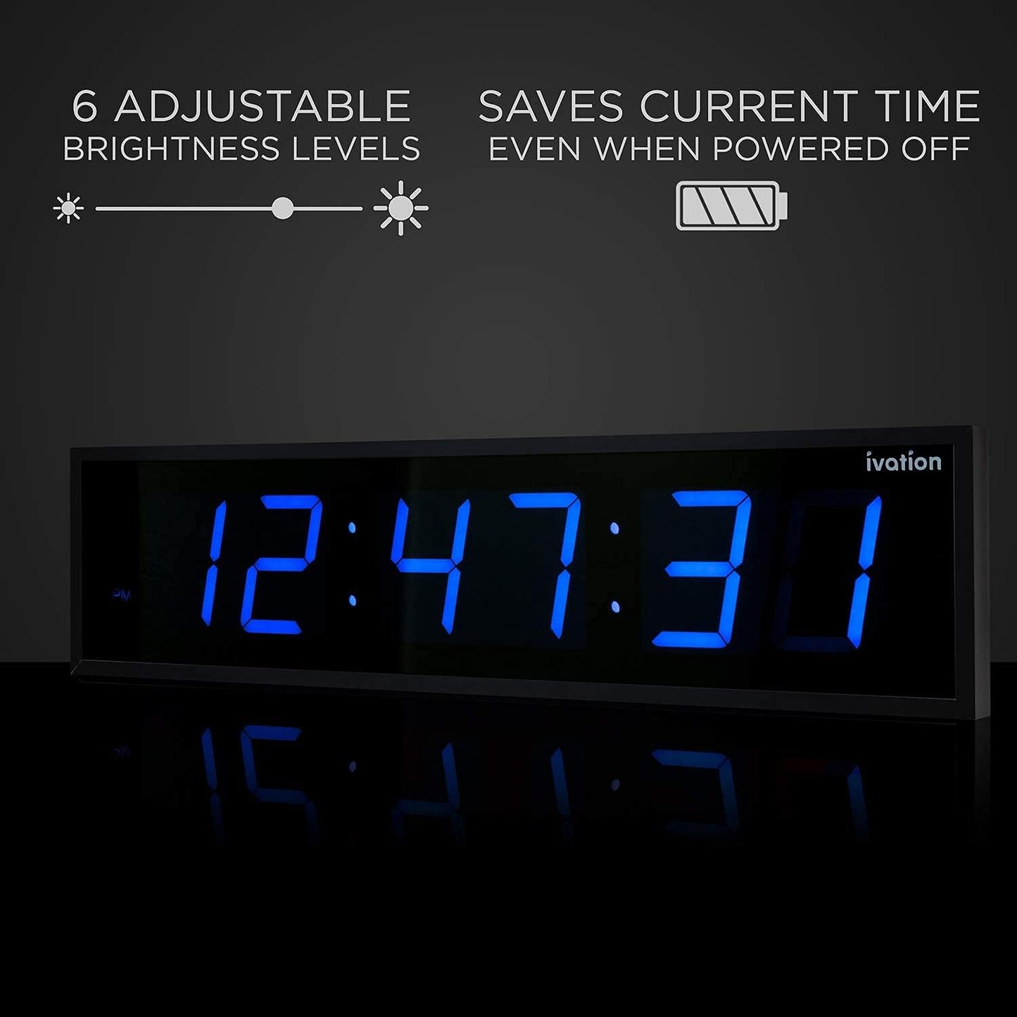 Ivation Oversized 36" Large Digital LED Clock | Big Digital Clock w/Multi-Function Display – Stopwatch, Timer, Alarms, Temp & Date | 6 Brightness Levels, Time Memory & Remote (Blue)