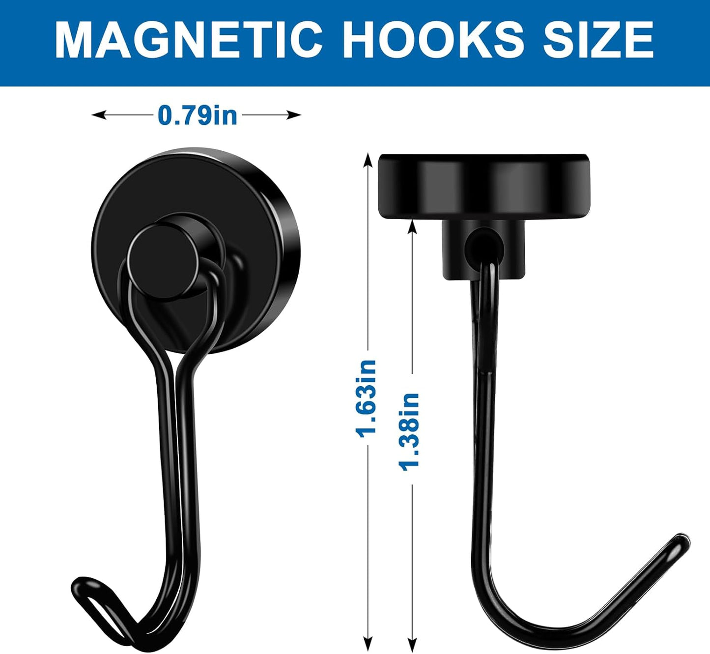 LOVIMAG Hooks, 40lbs+ Magnetic Magnet Hook 2025 Cruise Cabin Ship Essentials Heavy Duty Strong Refrigerator Fridge Hanging for Classroom Beach Vacation Kitchen Grills Home Mug Hanger (6 Pack), Black