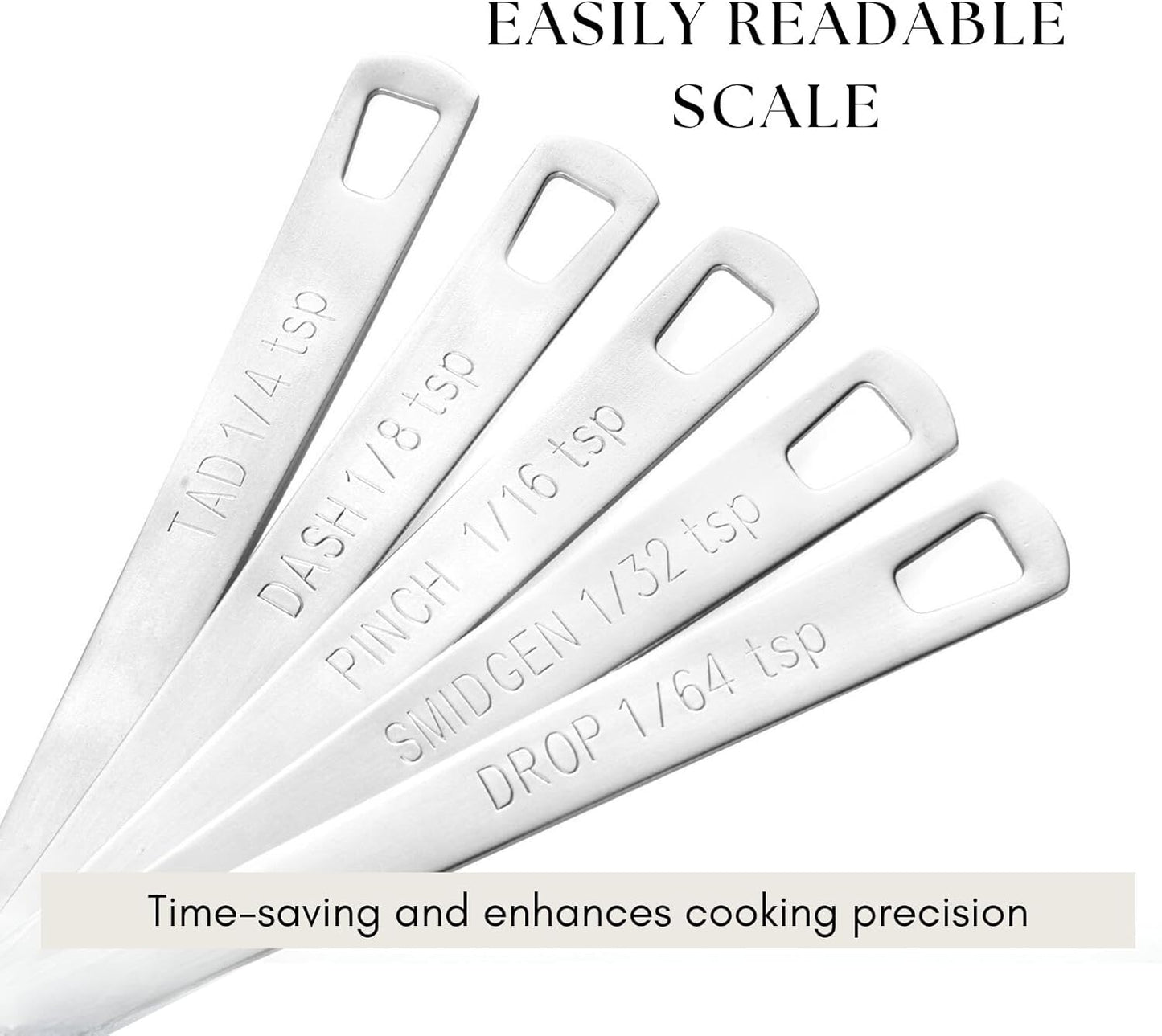5Pcs Teaspoon Measuring Spoons, 1/4 tsp, 1/8 tsp, 1/16 tsp, 1/32 tsp, 1/64 tsp Metal Measuring Spoons Set, Stainless Steel Cooking Baking Tiny Measuring Spoon for Powders, Spices, Salt