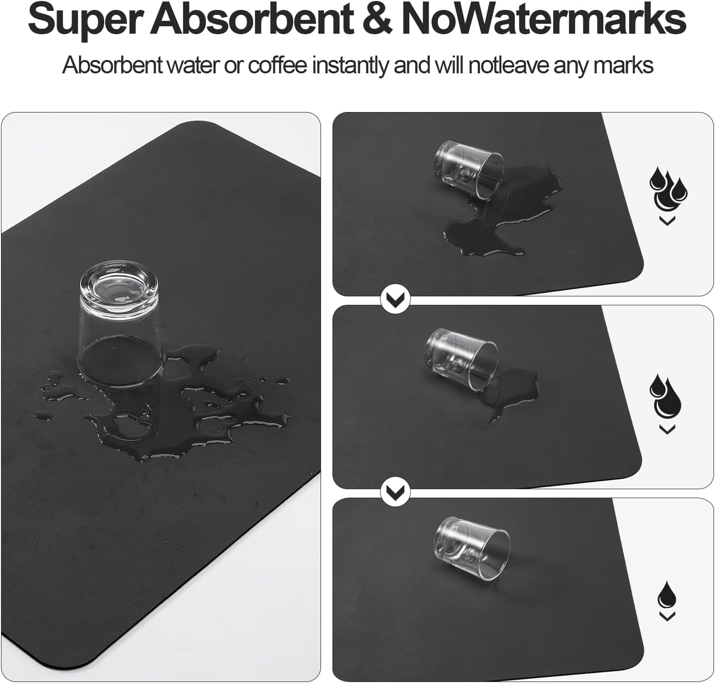 Dish Drying Mat for Kitchen Counter | Coffee Bar Mat for Countertops | Heat Resistant Drainer Mat with Non-slip Rubber Backed | Hide Stain Kitchen Absorbent Draining Mat | Black 16"x20"