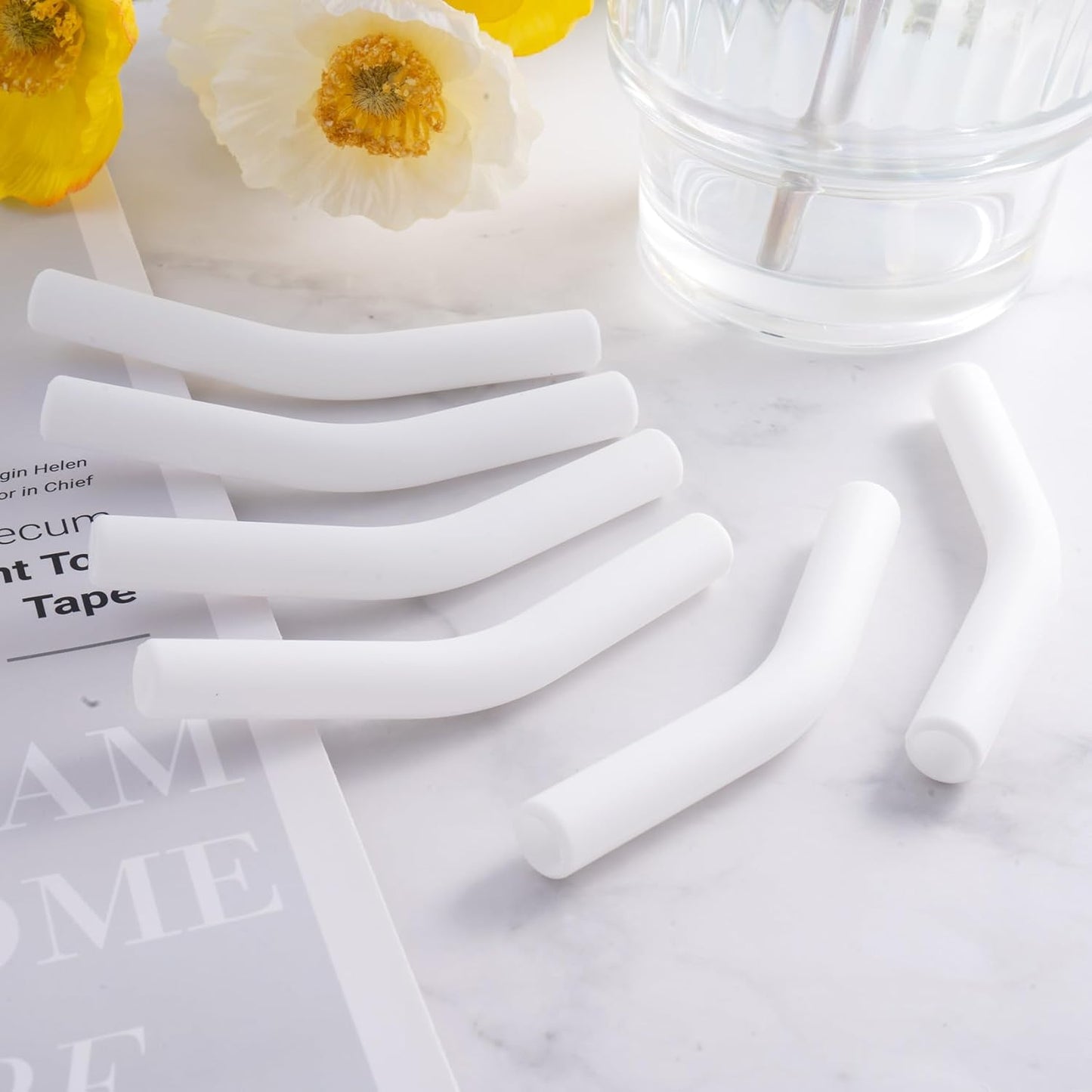 6Pcs Metal Straw Silicone Tips 5/16 IN Wide(8mm Outer Diameter) Food Grade Rubber Straw Covers Flex Elbow Replacement Tip for Stainless Steel Metal Straws,White