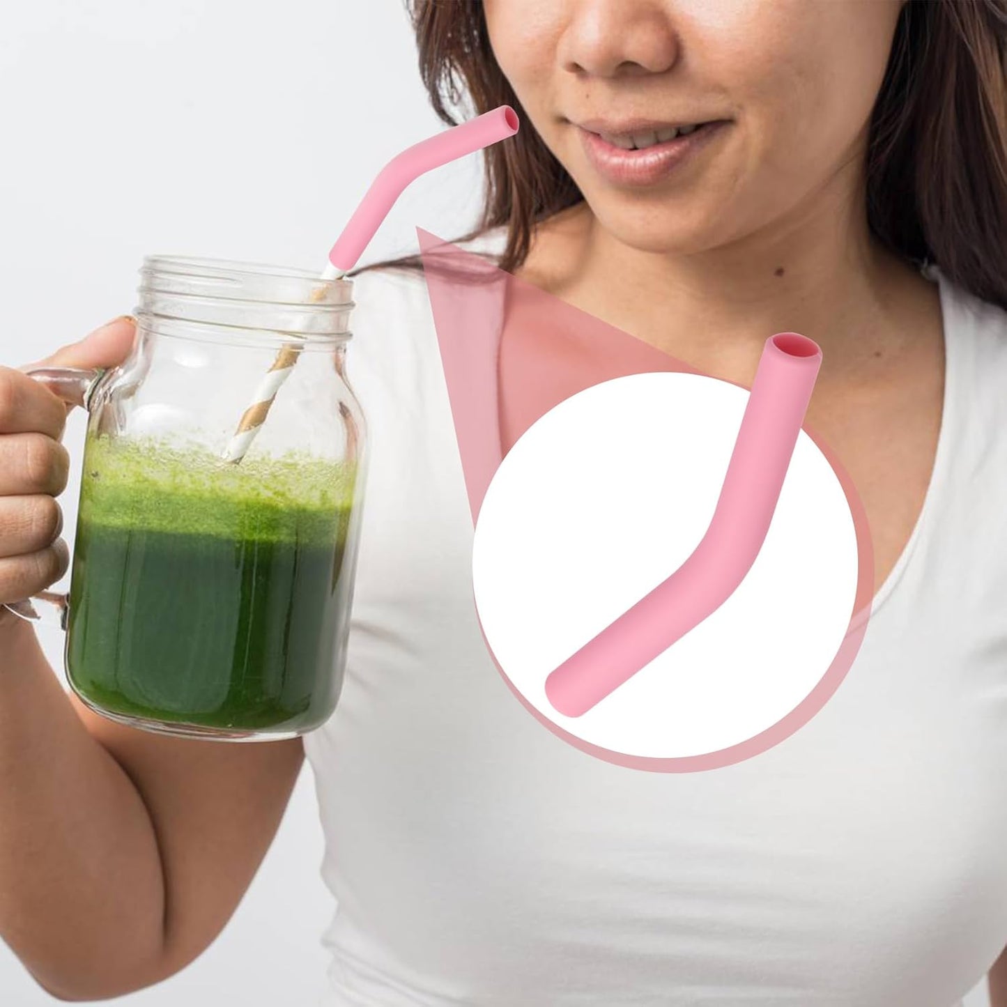 6pcs Food-Grade Silicone Straw Tips, Reusable Metal Straw Elbows Tips, Temperature Resistant Rubber Straw Covers Replacement Tip for 5/16" Stainless Steel Straws - Pink