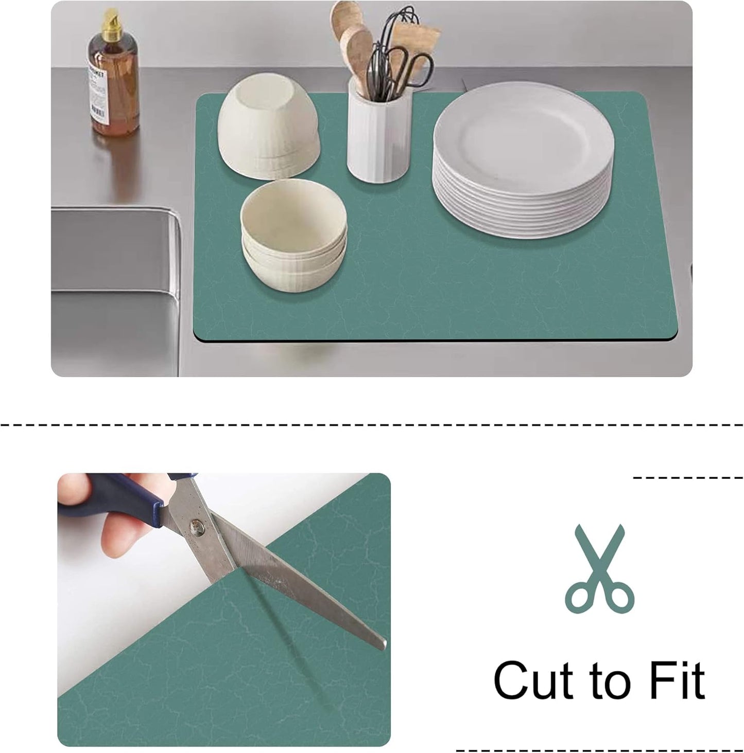 Coffee Dish Drying Mat,Coffee Bar Machine Decor Accessories,coffee maker mat for countertops,Absorbent Pad,Washable kitchen counter mat,Reversible Microfiber Fitted countertop cushions(bean green)