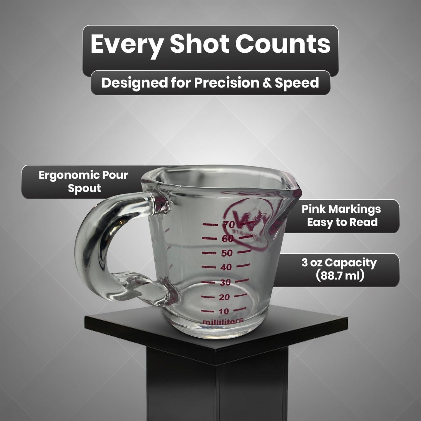 Rattleware 3 oz Espresso Shot Glass Pitcher with Handle - Double Spouted Genuine Barista Measuring Cup with ML & OZ Graduations - Durable Swift Espresso for Pouring Shots & Coffee