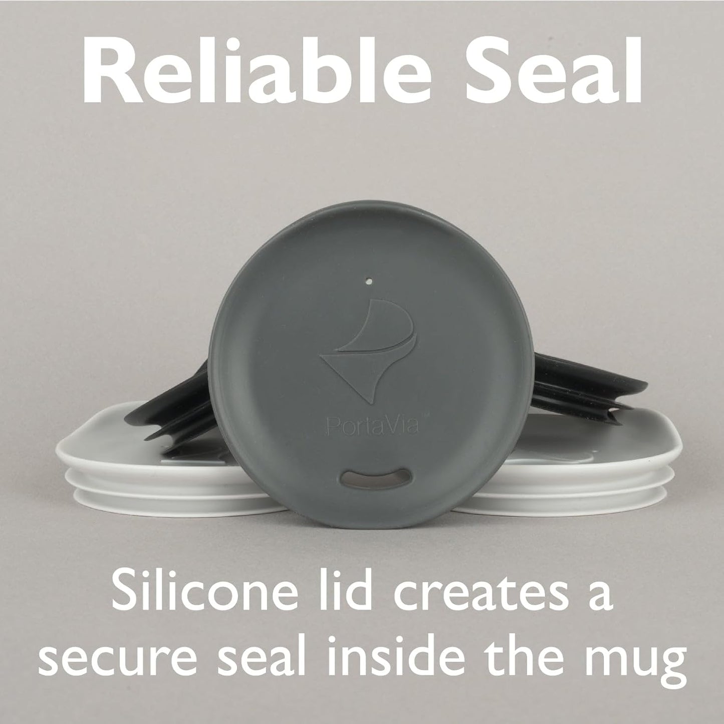 Reusable Coffee Cup Silicone Lid – Fits Most Tumbler, Water Bottle, & Ceramic Coffee Mug Between 3⅜”-3⅝” – Dishwasher-Safe Travel Mug Lid keeps your beverage in your mug (Large - Grey)