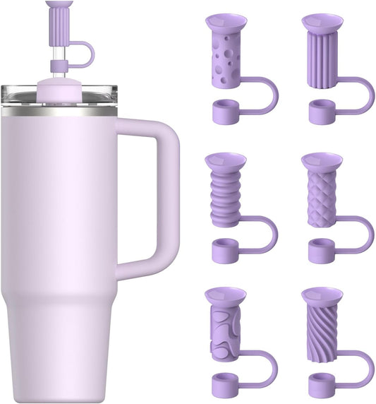 YOTIME Silicone Straw Covers Cap, 6 Pcs Reusable 0.39in/10mm Suction Cup Straw Toppers for Stanley Cup 40 30 oz, Purple