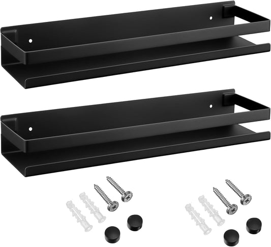 Lallisa 2 Pieces Stainless Steel Shelf Bathroom Shower Floating Shelves Wall Mounted Shower Caddy Basket Shelf Storage Organizer Shelves for Bathroom, Kitchen, Living Room (Black,11.81 Inch/ 30 cm)