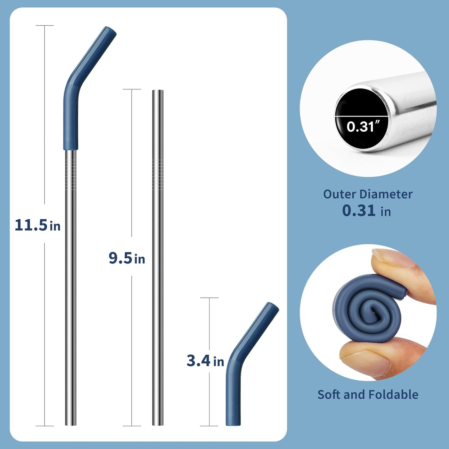 30 oz Straw for YETI Tumbler, Metal Straight Straws Reusable with Silicone Tip for Simple Modern 24 oz Tumbler and 32oz Glass Tumbler, Cleaning Brush, 1 Portable Bag