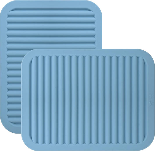 Silicone Trivet Mat for Hot Pots and Pans, Heat Resistant Silicone Mat, Multipurpose Trivets Mats, Flexible Durable Blue Hot Pads for Countertops, Non-Slip Rectangular Pad Pot Holder 2 Set