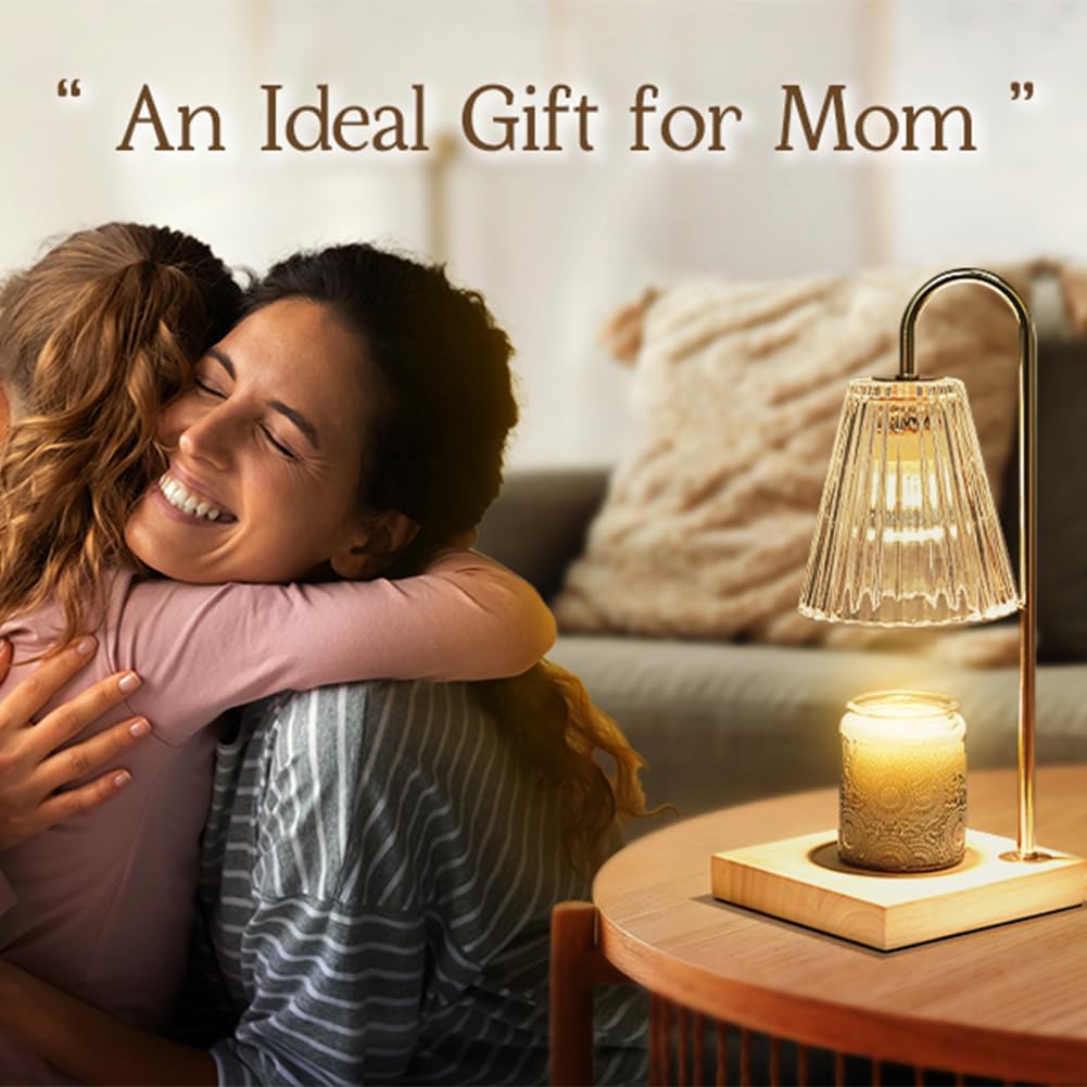 Electric Candle Warmer Lamp with Timer, Wax Melt Warmer, Gifts for Mom Women, Gold Aesthetic Room Home Decor Cozy House Warming Gifts, Vintage Square Diamond