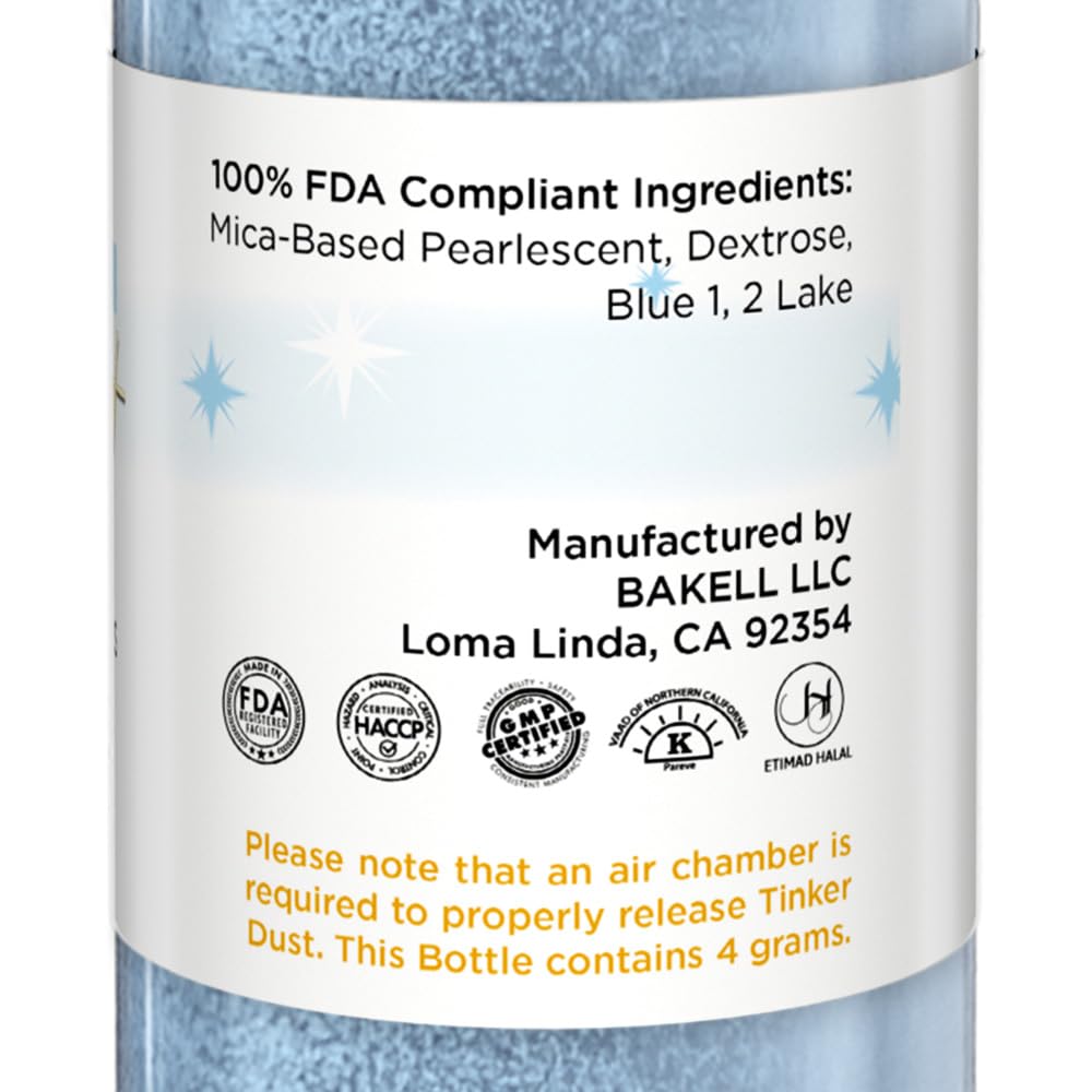 Bakell - Soft Blue Tinker Dust (4g, 1x Mini Spray Pump) Edible Glitter for Food, Desserts, and Beverages!