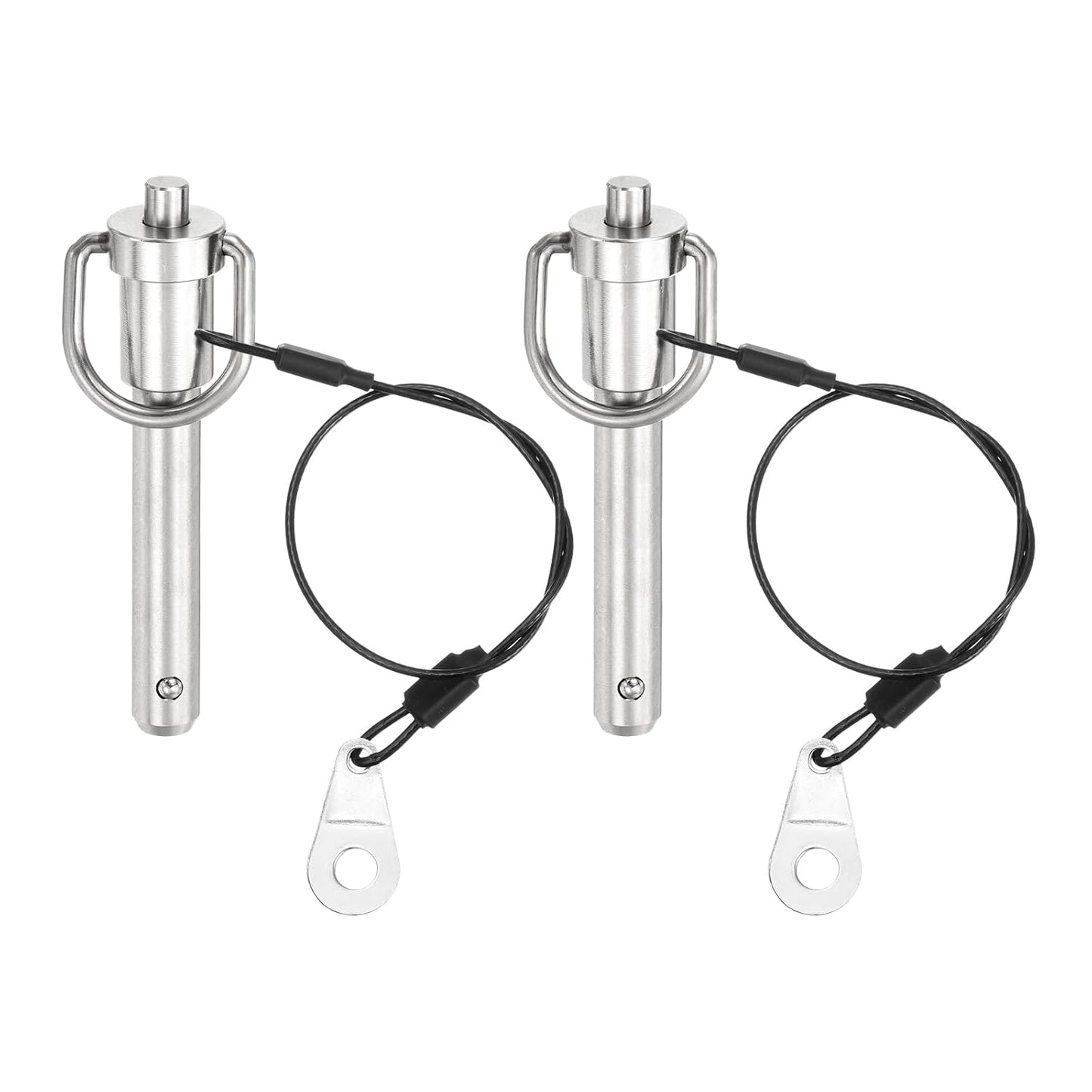 uxcell 2 Pcs Quick Release Pin, 3/8" x 1.5"(Dia. x L) Push-Button Ball Locking Pin 304 Stainless Steel Ring Handle Locking Pin with Wire for Audio Bimini Top Marine, Silver
