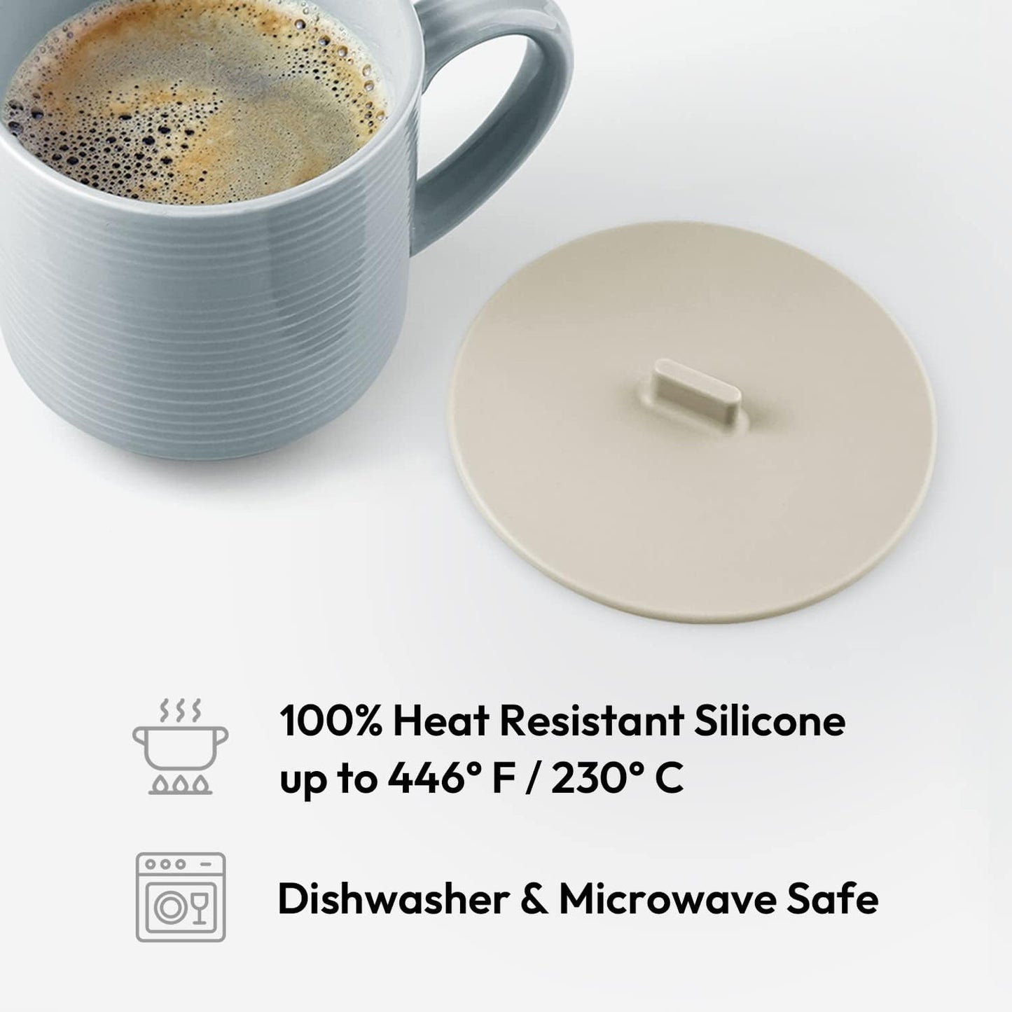 Carrotez Silicone Cup Covers for Drinks, 3.9 Inch Reusable Silicone Mug and Cup Lids for Steeping Coffee and Tea, Set of 2 - Cream