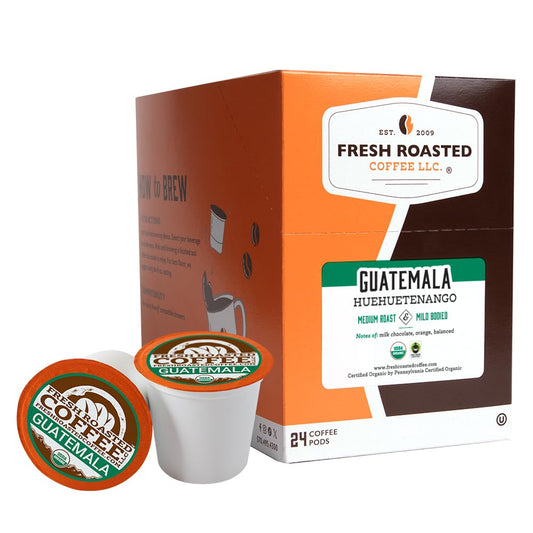 Fresh Roasted Coffee, Organic Guatemala | Single Origin, USDA Organic, Mold & Myco 3rd Party Tested, Kosher | 24 Pods for K Cup Brewers