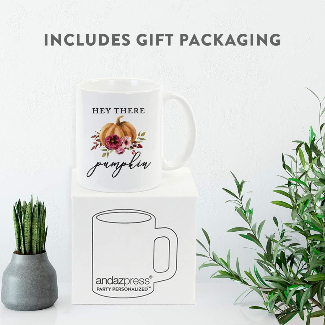 Andaz Press Fall Burgundy Marsala 11oz. Ceramic Coffee Tea Mug, Hey There Pumpkin, 1-Pack, Pumpkin Floral Graphic, Birthday, Friend, Family, Coworker, Autumn Season, Festive Holiday Ideas
