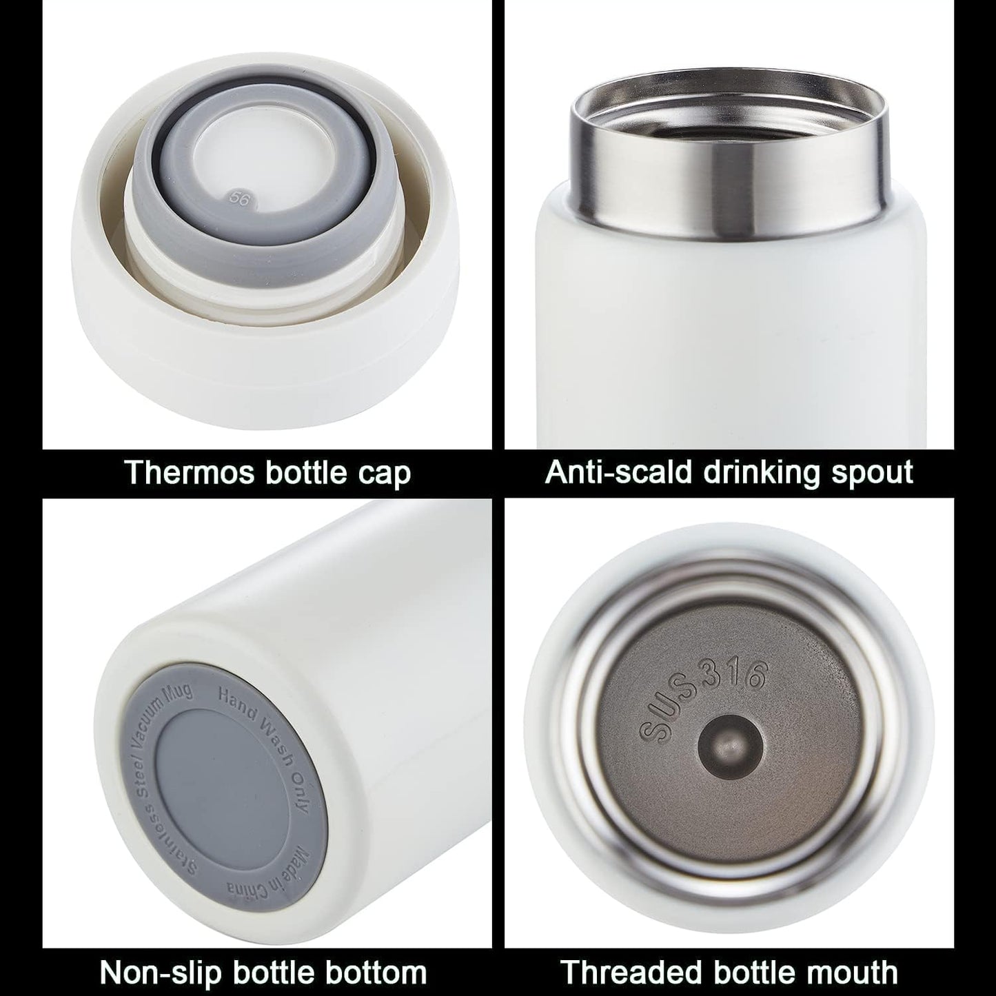 Mini Thermos Cute Water Bottle - 7 oz Tiny Insulated Vacuum 18/10 Stainless Steel Small Flask - Leak Proof & Spill Proof & Keeps Cold and Hot for Drink, Coffee, Tea - Purple