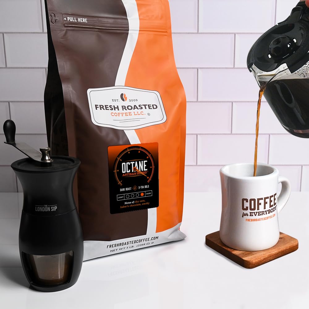 Fresh Roasted Coffee, Octane, 5 lb, Dark Roast, Kosher, Whole Bean