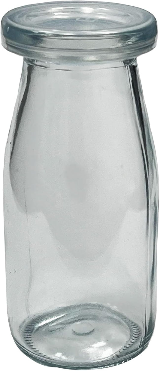 6.76 oz / 200ml Vintage Glass Bottle with Leakproof Clear Lid, Reusable & Eco-Friendly – Ideal for Milk, Juices, Smoothies, Infused Water, BPA-Free Glass Bottle (6-Pack)