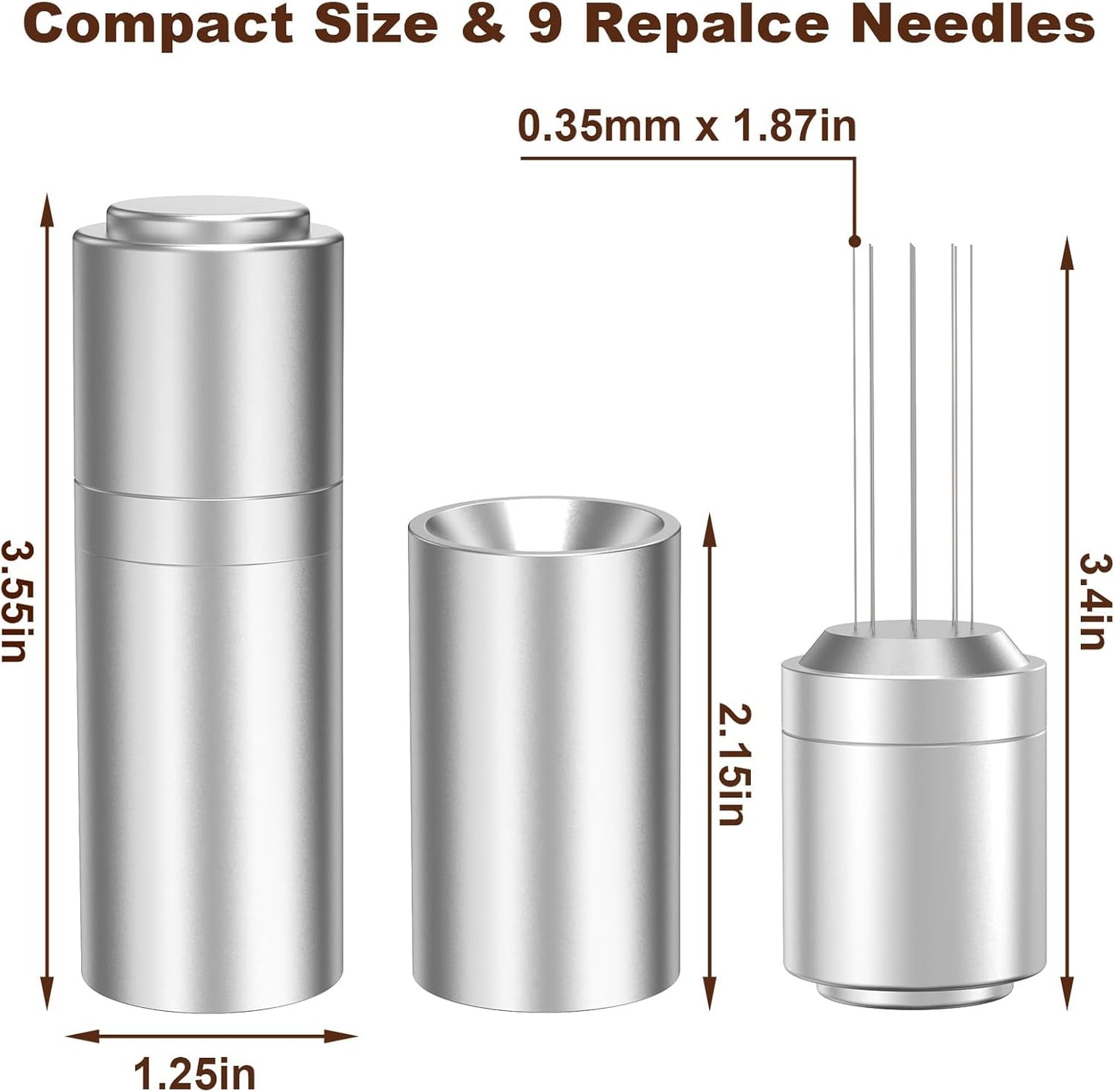 WDT Espresso Distribution Tools Espresso Stirrer Tool WDT Coffee Distributor for Barista Espresso Machine Accessories 9*0.35mm Espresso Grounds Stirrer with Extra 9 Replaceable Needles,Silver