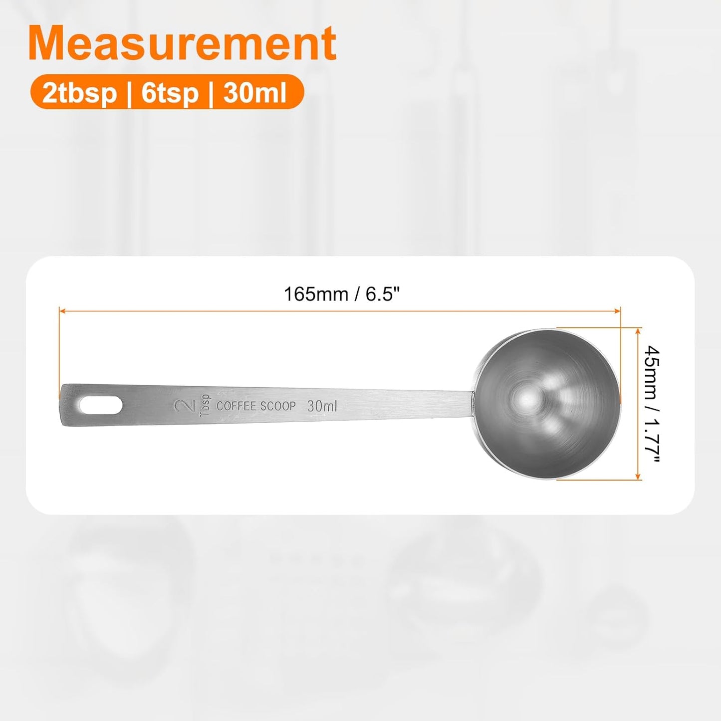 HARFINGTON 2pcs Coffee Scoop Spoon 2tbsp (6tsp, 30ml) 304 Stainless Steel Long Handle Teaspoon/Tablespoon Measuring Spoons Scoops for Tea Sugar Kitchen, Silver